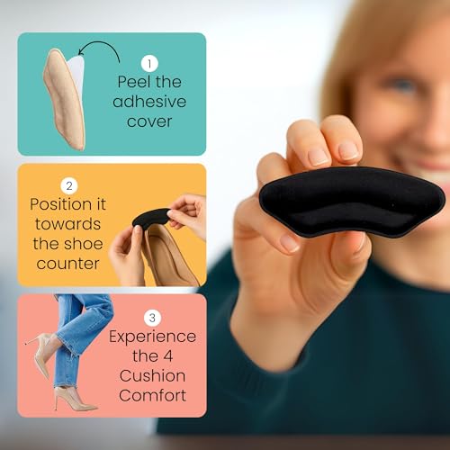 Image of Walkize Anti Slip Heel Pads for Shoes Women & Men - Cushioned Heel Grips - Shoe Inserts for Women - Blister Prevention, Heel Pain Relief & Comfort in High Heels, Dress Shoes (2 Pairs, Black & Beige)
