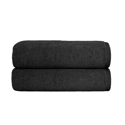 Soleil Fine Goods Luxurious 800 GSM Cotton Bath Towels (2-Pack, 27x54) - Heavyweight & Ultra Absorbent with Modern Borderless Design | Hotel & Spa Quality Luxury for Bathroom- Charcoal