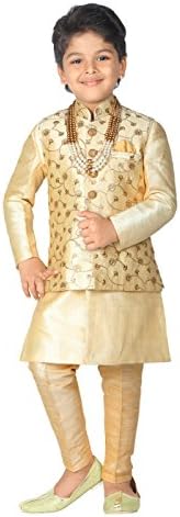 AHHAAAA Kids Ethnic Banarasi Silk Waistcoat Kurta and Pyjama Set for Boys
