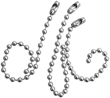 FCHO Fan Beaded Roller Pull Chain Extension, Metal Ceiling Fan Chain Connector, Stainless Steel Bead Chain, Diameter 3.2mm 5M/16 Feet Long with 25 PCS Connectors