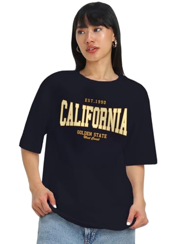 Image of JUNEBERRY Round Neck Drop Shoulder Round Neck Black & White Graphic Printed Pure Cotton Oversized Baggy Fit Half Sleeve T-Shirt for Women & Girls (Sizes: S to 2XL)