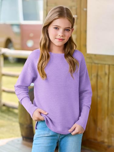 Image of Haloumoning Girls Fall Sweater Kids Ribbed Knit Split Pullover Tops 5-14Y