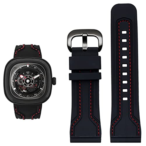 Bracelet de montre en caoutchouc 28mm noir et orange style Diesel
