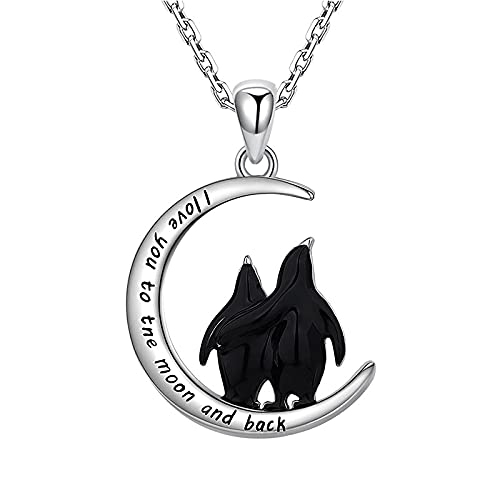 Collier pendentif cœur pingouin émail noir TXQHD pour femme