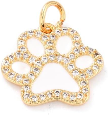 [BEROZA] 10個 マイクロパヴェキュービックジルコニア 犬の足跡 チャーム ゴールデンカラー 動物 足跡 ペンダント DIY