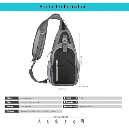 levayhill Small Crossbody Sling Backpack Hiking Daypack, Lightweight Casual Shoulder Chest Bag Multiple Pockets Sports Outdoor Travel (Black)