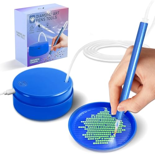 Failenfeivp Electric Diamond Art Pen for Diamond Painting Vacuum Art Painting Pen with Storage Tray Compatible with All Drill Bits Featuring Auto-Sleep Mode- Blue