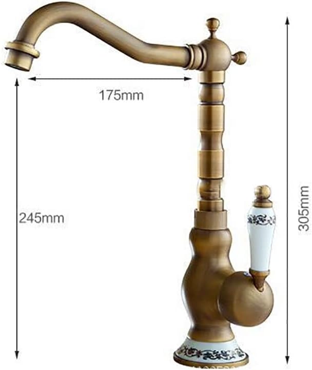 Antique Bar Sink Rotatable Tap, Kitchen Mixer Tap Basin Taps, 360° Swivel Single Lever Kitchen Faucet, High Arc Single Handle 1- Hole Cold and Hot Kitchen Faucets