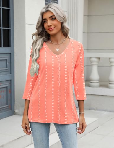 Image of Zeagoo 3 /4 Length Sleeve Womens Tops Casual V Neck Shirts Soft Basic Tees Business Work Blouses