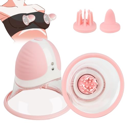 GKLWEJ Masseurs pour Les Seins, 2 Pièces Rose Toy Aspire Téton en Silicone avec 10 Vibrations Puissantes et Rotatif À 360 °, Sex Toýs Femme Suceur (6 Têtes de Brosse Douces)