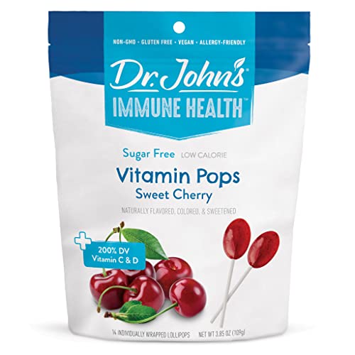 Dr. John’s Oral Health Sugar Free Candy, Healthy Vitamin Pops with Zero Sugar, Low Calorie Snacks, Keto Friendly Hard Candy Sweets, Sweet Cherry, 14 Count, 3.85 OZ