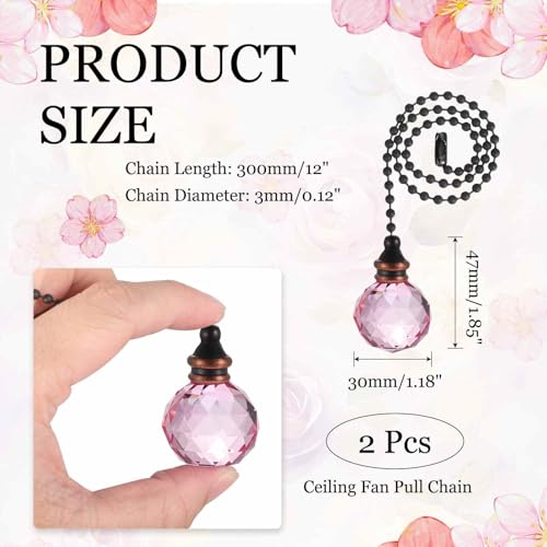 Image of MECCANIXITY 2Pack Ceiling Fan Pull Chain, 12 Inch Decorative Ornaments Crystal Pendant Pull Chain Extension for Ceiling Fans Light Lamp, Pink