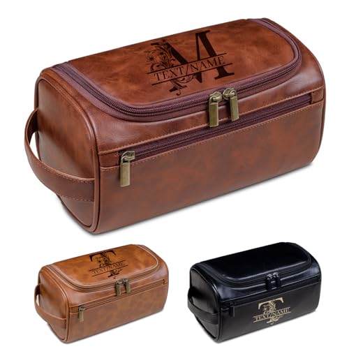 Personalized Toiletry Bag for Men Custom Engraved Name Initials Toiletry Bag Leather Travel Organizer Water Resistant Bag (Style01)