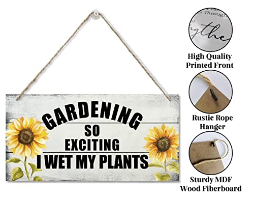 Gardening So Exciting I Wet My Plants Decor Sign, Printed Wood Wall Art Sign, Garden Decor For Outside, Hanging Wood Sign Home Decorative, Rustic Farmhouse Garden Gifts For Women Gardeners 12X6 In #TOP4