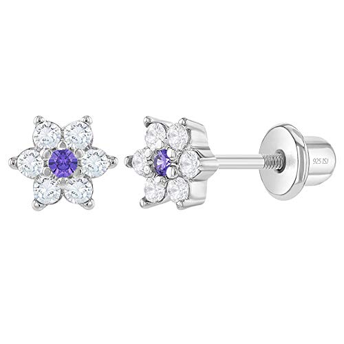 925 Sterling Silver 5Mm Multi-Color Cubic Zirconia Flower Screw Backs For Young Girls - Dainty Flower Screw Backs For Infants & Toddlers - Floral Studs With Safety Screw Back Locking For Children #TOP24