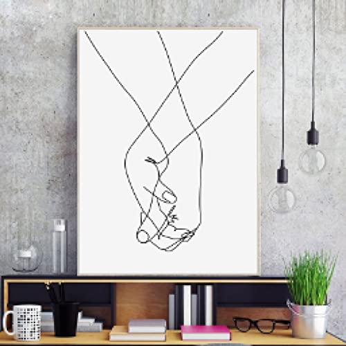 Figures sur toile dessin au trait continu affiche noire et blanche nordique 40x50 sans cadre