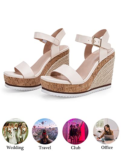 Image of Coutgo Women's Espadrille Wedge Platform Sandals Open Toe Ankle Buckle Strap Casual Summer Shoes
