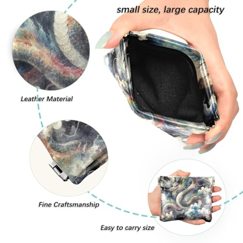 Japanese Dragon Painting Coin Purse Leather Pouch Change Purse, Squeeze Coin Pouch for Cards, Keys & Lipsticks, Unisex2