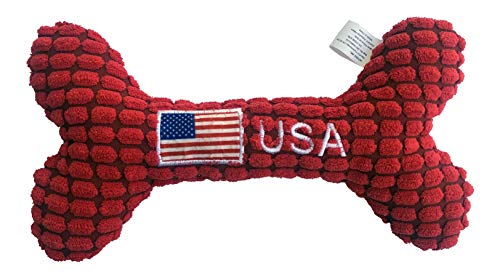 Petlou Pet Plush Chewy Bone, Squeaky Bone for Dogs and Cats in Different Size (10 Inch USA Flag Bone)