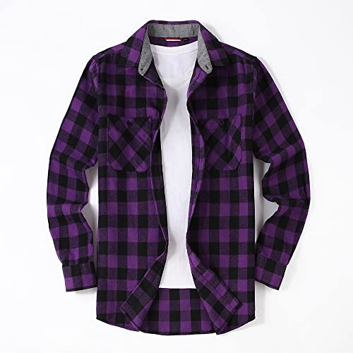 Samerm Flannel Shirt For Men Long Sleeve Casual Button-Down Regular Fit Plaid Flannel Shirts,Purple L #TOP1