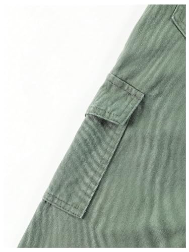 Floerns Calça cargo casual masculina com cintura elástica e bolsos com aba reta, Verde militar, 10 A