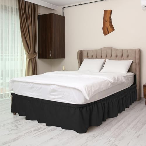 Falda de cama elástica negra de fácil instalación para ocultar el somier 8
