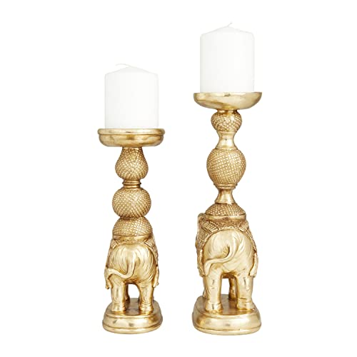 Deco 79 Polystone Elephant Candle Holder, Set Of 2 13", 11"H, Gold #TOP5