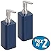 mDesign Square Ceramic Bathroom Soap Dispenser - Decorative, Modern Liquid Soap Dispenser Pump Bottle - Hand Soap/Wash and Lotion Holder for Sink - Unity Collection - 2 Pack - Navy Blue/Satin