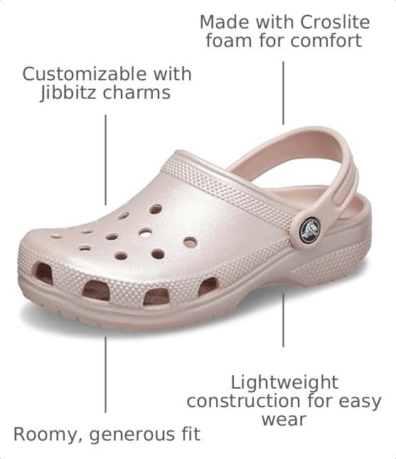 Image of Crocs Kids Classic Glitter Clogs, Pink Clay Shimmer, 1 Little Kid