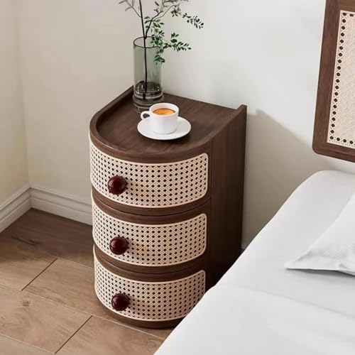 Mesita de noche moderna con 3 cajones, mesita de noche compacta para dormitorio y espacios pequeños