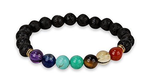 SPUNKYsoul Chakra Crystal Lava Stone Beads Stretch Healing Balancing Bracelet ...