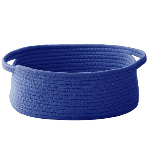 Image of JMvicyroam Small Woven Basket, Empty Gift Basket, Navy Blue /1 Pack | Small Gift Basket, Cotton Rope, 12 x 8 x 27 in, Handles, Includes Ribbon and Bag, Birthday Gift Basket