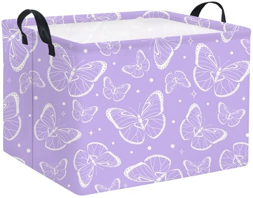 Image of Rectangular Kids Storage Basket Baby Storage Basket with Handles for Home Kitchen Girls Cute Toy Storage Bin Organizer Shelf Book Room Decor(Purple Butterfly)
