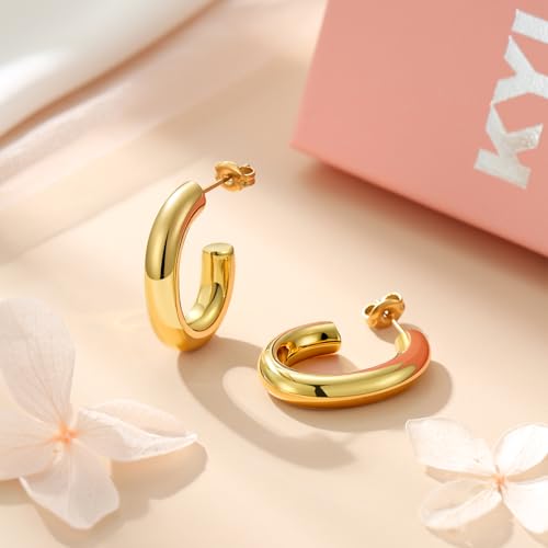 Elegant Arc Hoop Earrings by Kylie Yang - 304 Stainless Steel, 14K Gold-Plated, Minimalist Jewelry – Hypoallergenic & Durable3