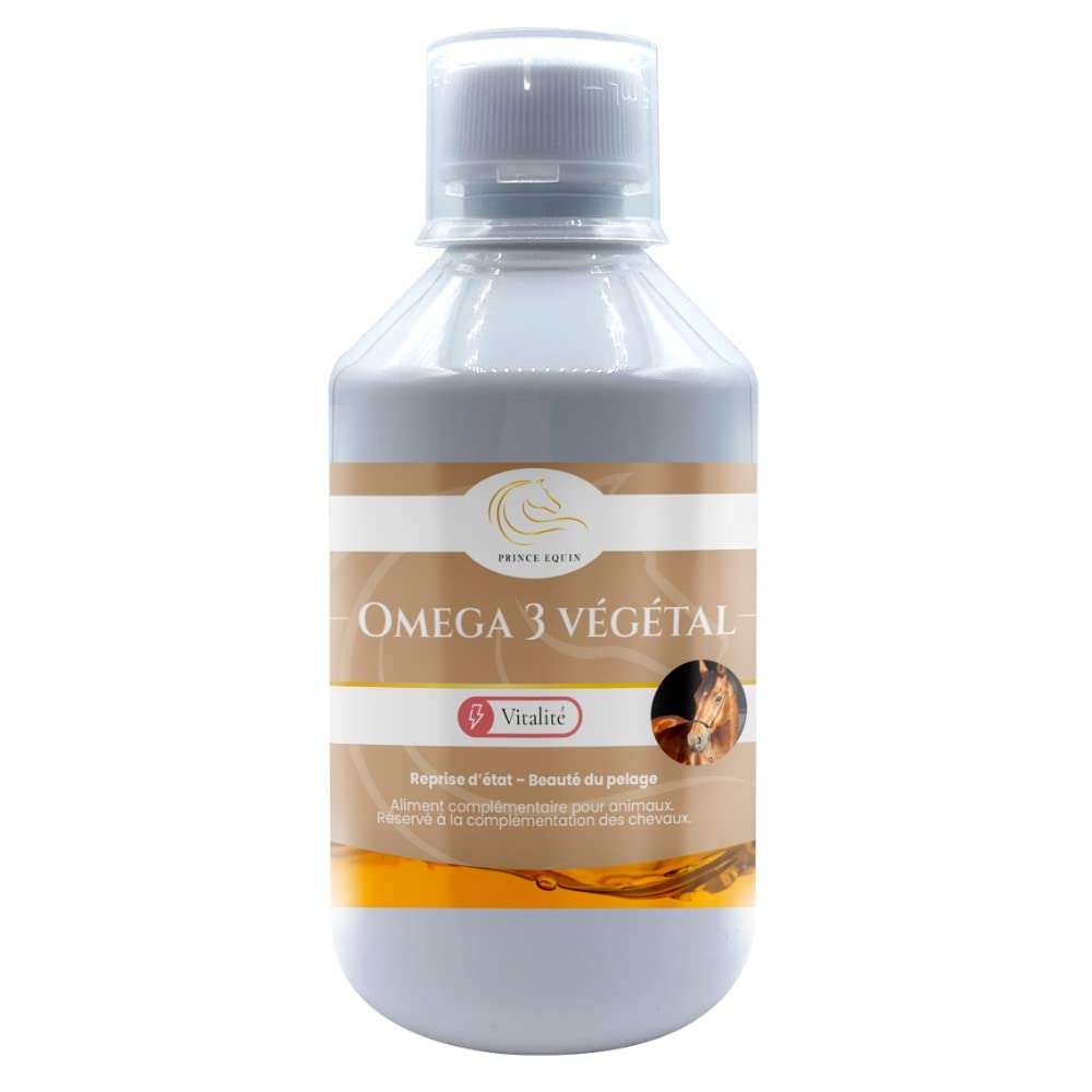 OMEGA 3 VEGETAL - Complément nutritionnel Cheval - Huile de lin et Huile d'algue riches en oméga 3 - Flacon 250 ml - Reprise d'état chevaux - Brillance de la robe - Marque Française