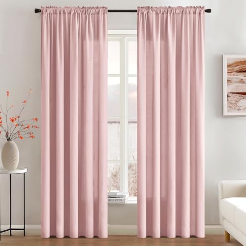 Image of MIULEE Light Pink Semi Sheer Privacy Curtains Drapes 2 Panels 52W x 72L