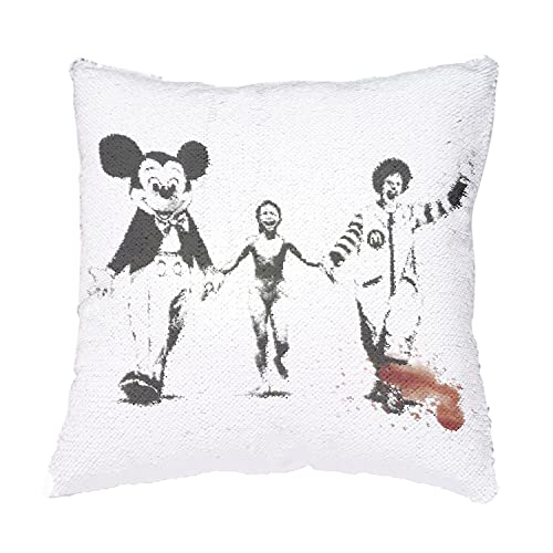 Coussin housse sequin Banksy Napalm : décoration dorée haute finition - 4