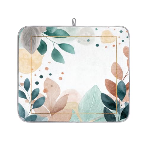 Axurera Tapete de secado de platos con líneas botánicas abstractas bohemias para encimera de cocina, tapete escurridor de platos absorbente, lavable, almohadilla de secado de platos para estantes de