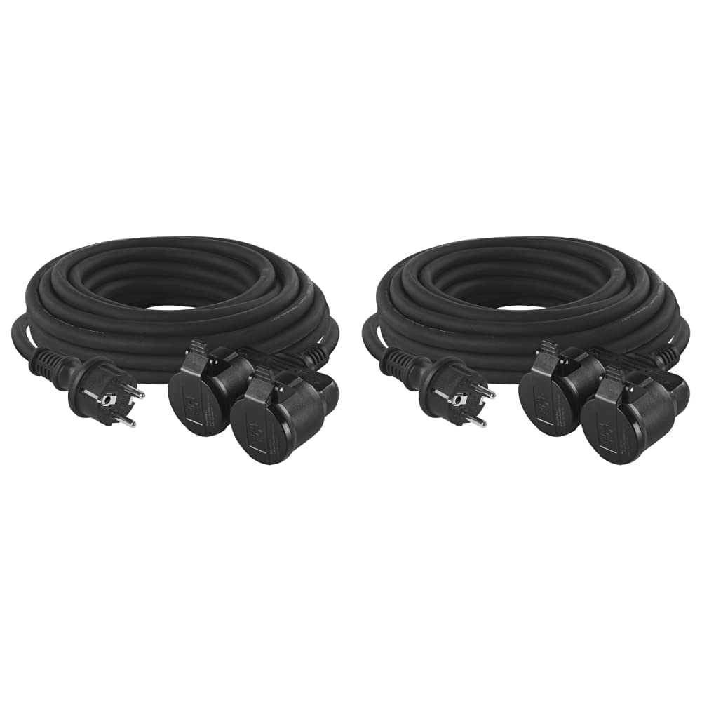 Emos - Prolunga con 2 prese Schuko, 15 m, doppia prolunga, 2 prese con contatto di protezione & Cavo di prolunga con 2 prese Schuko, 10 m, doppia prolunga, 2 prese con contatti di protezione
