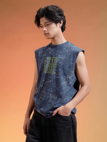 Image of Veirdo Pure Cotton Scoop Neck Acid Wash Oversize Sleeveless Vest for Men & Boys (S to 2XL)