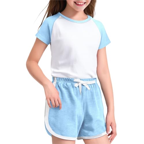 Little Boys Girls Pyjamas Sets Polychrome Cowl Neck Tops and Adjustable Elastic Waist Shorts 2Pcs Summer 𝗣j𝐬 for Kids3
