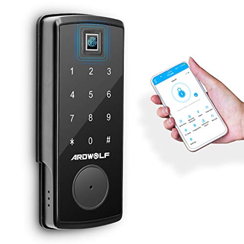 Super Brands Ardwolf A70 Bluetooth Smart Deadbolt Door Lock, Keyless Entry Phone Control Fingerprint Door-Lock with Keys Keypad Auto-Lock for Home Bedroom Hotel Airbnb, Black