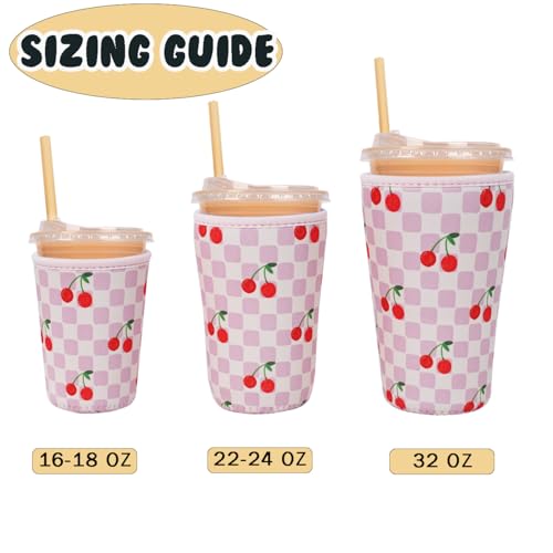 Image of Reusable Insulated Neoprene Iced Coffee Cup Sleeve, Durable Drink Sleeve for Cold Beverages, Beverage Holder for Iced Coffee (Cherry Blush)