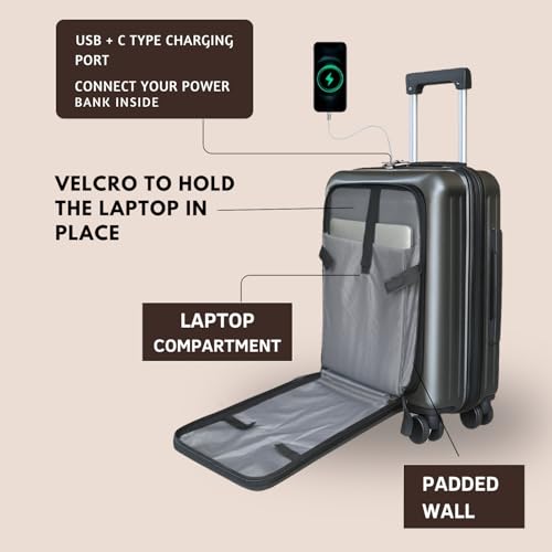 Image of Cabintrolley Bag Polycarbonate 20inch 55cms with 16inch Laptop and USB Port Compartment Small Size Suitcase for Flight Travel Suitable for Men, Women,Boys and Girls (Slate Grey)