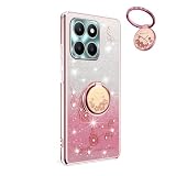 YUECXIN Cover Glitter per Honor 400 Smart, Trasparente Bling Brillantini Donna Custodia, Ultra Sottile Molle Antiurto TPU Silicone Fiori Anello Supporto Case. Rosa
