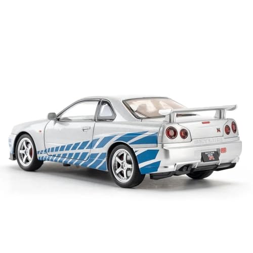 Image of 1:24 Scale Skyliner Toy Car GTR-R34 Diecast Model skyliner Alloy Diecast Toy Car Light Sound Pull Back Openable Door Cars Toys for Kids