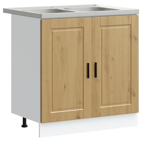 vidaXL Armario bajo fregadero Oporto con fregadero Roble Artesanal 80x46x84,5 cm Madera de ingeniería