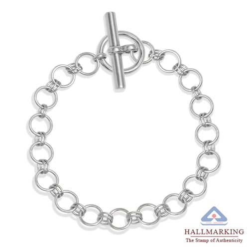 Image of TRUESILVER ACPL 925 Sterling Silver Bracelet for Women | BIS Hallmarked T-Bar Interlock Link Chain Bracelets Gift for Anniversary Wedding Birthday