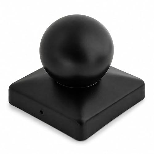 Black Metal Ball Fence Post Cap Finial Square Post Topper Decorative Garden Fence - 75x75mm - 3x3