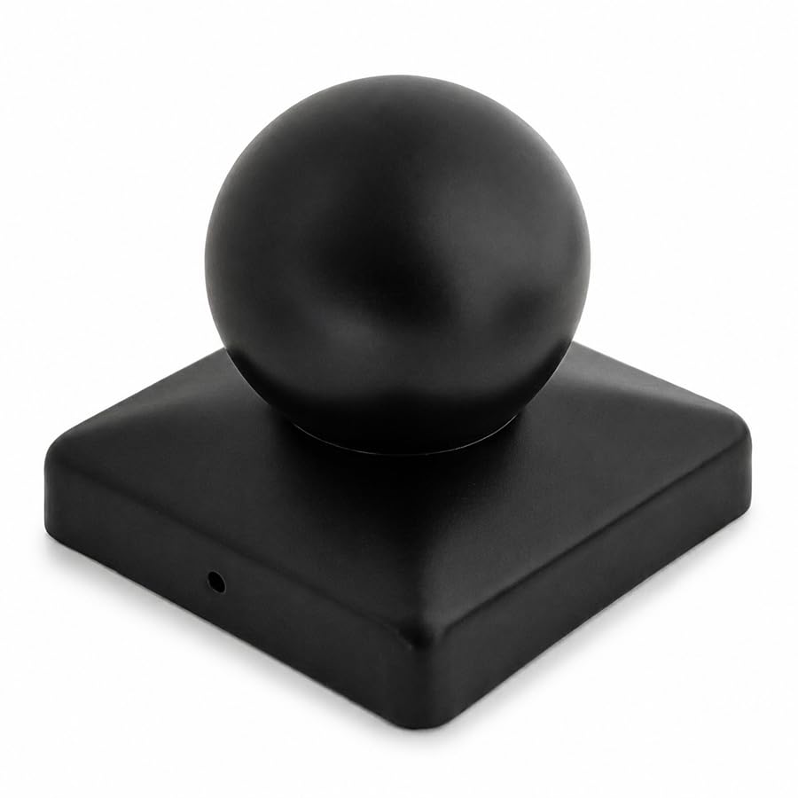 Black Metal Ball Fence Post Cap Finial Square Post Topper Decorative Garden Fence - 75x75mm - 3x3